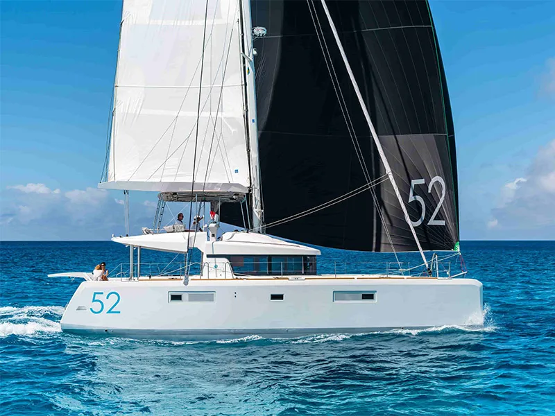 Cockpit of LinaHanna, a Lagoon 52 F catamaran at Grad Šibenik, Croatia