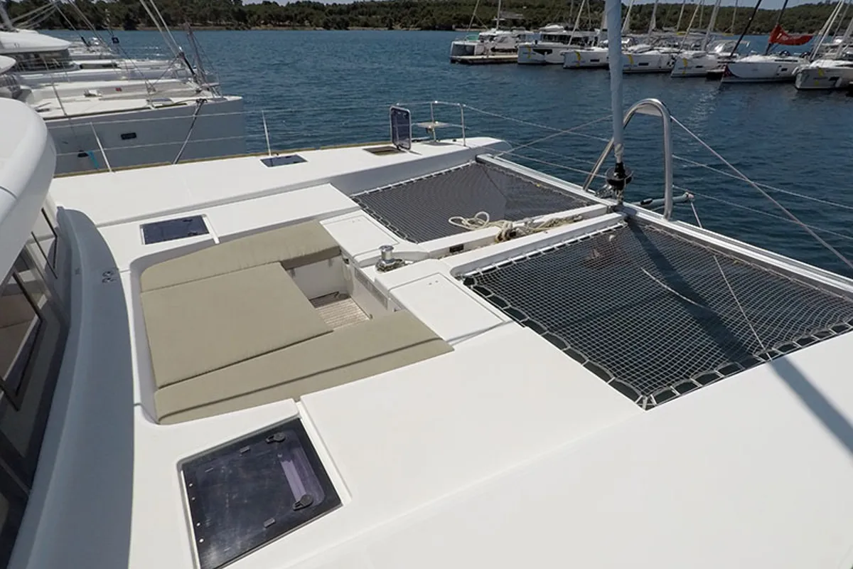 Deck of LinaHanna, a Lagoon 52 F catamaran at Grad Šibenik, Croatia