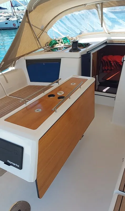 Deck of Bibi, a Dufour 430 GL sailboat at Seget Donji, Croatia