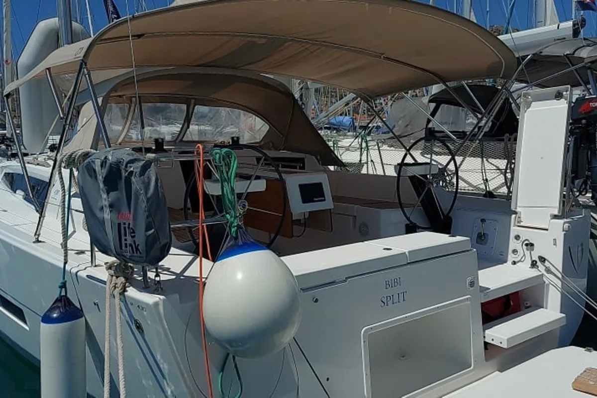 Cockpit of Bibi, a Dufour 430 GL sailboat at Seget Donji, Croatia