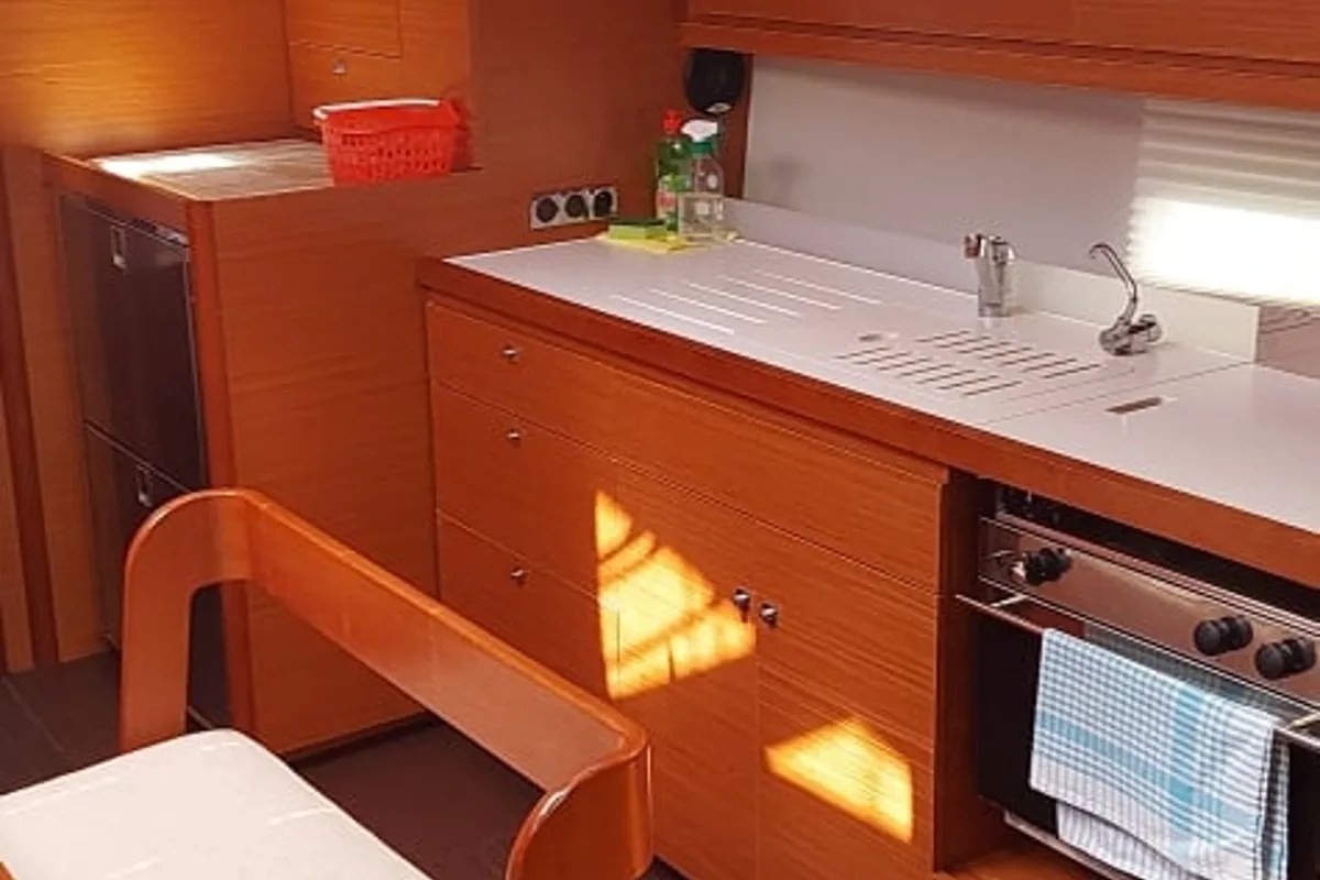 Galley of Bibi, a Dufour 430 GL sailboat at Seget Donji, Croatia