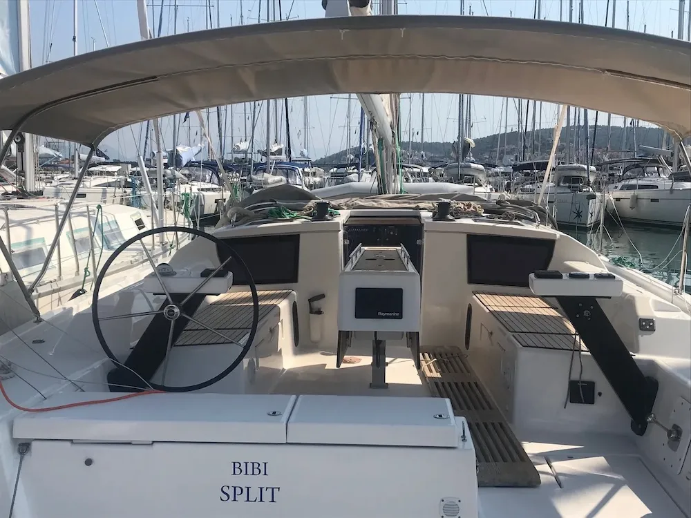 Cockpit of Bibi, a Dufour 430 GL sailboat at Seget Donji, Croatia