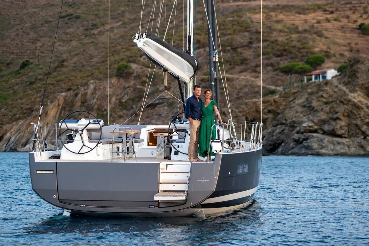 Exterior view of Elyvian Breeze, a Jeanneau 60 sailboat at Brindisi, Italy