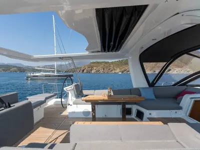 Deck of Elyvian Breeze, a Jeanneau 60 sailboat at Brindisi, Italy
