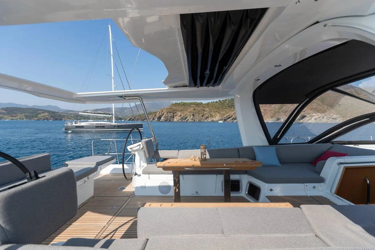 Deck of Elyvian Breeze, a Jeanneau 60 sailboat at Brindisi, Italy