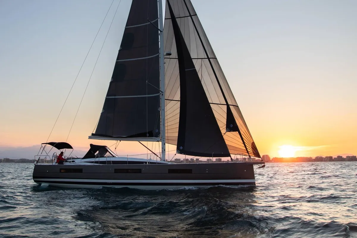 Exterior view of Elyvian Breeze, a Jeanneau 60 sailboat at Brindisi, Italy