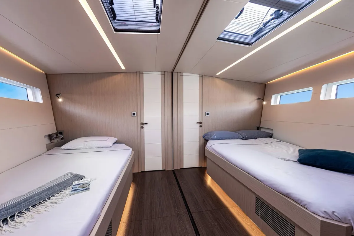 Cabin on Elyvian Breeze, a Jeanneau 60 sailboat at Brindisi, Italy
