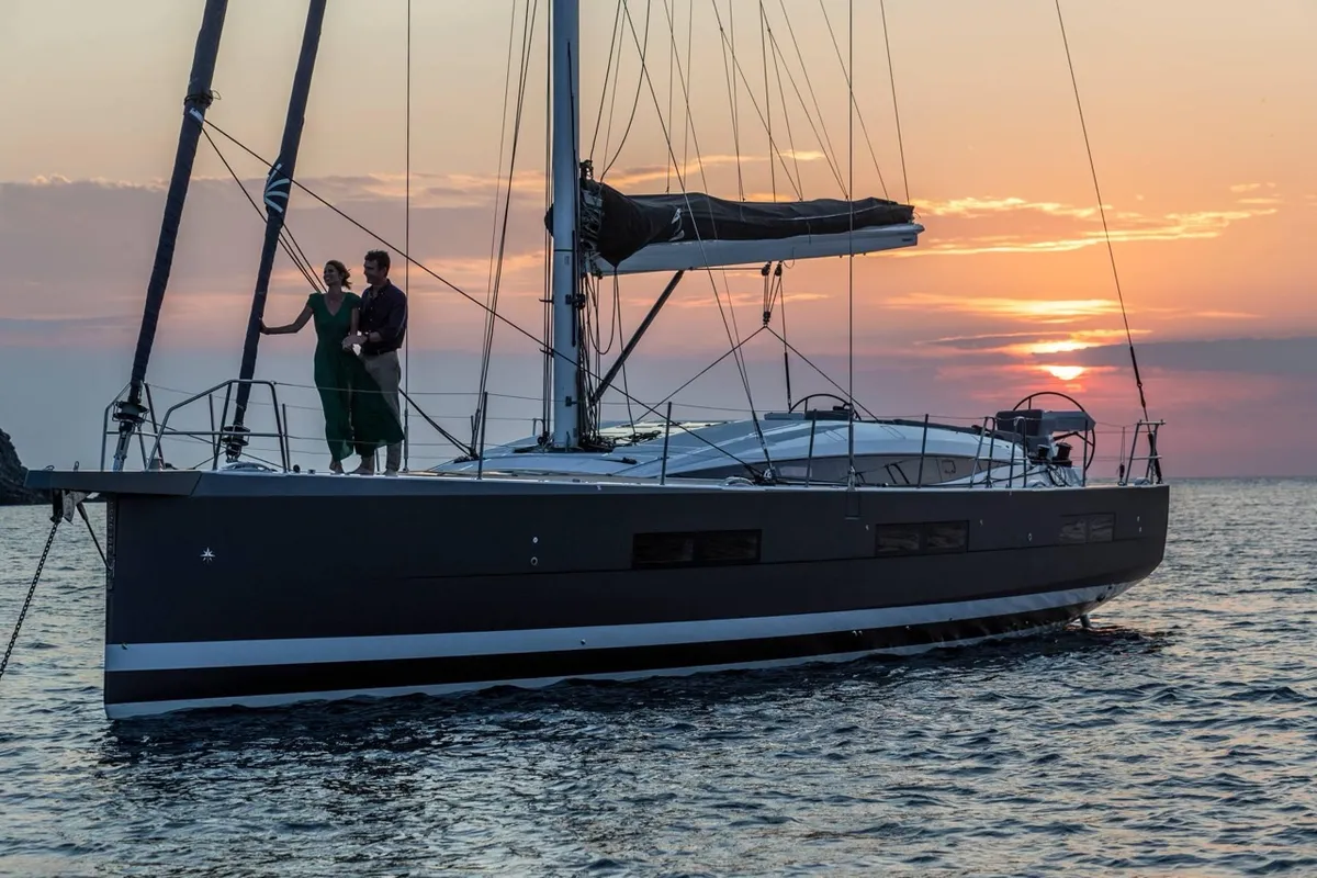 Exterior view of Elyvian Breeze, a Jeanneau 60 sailboat at Brindisi, Italy
