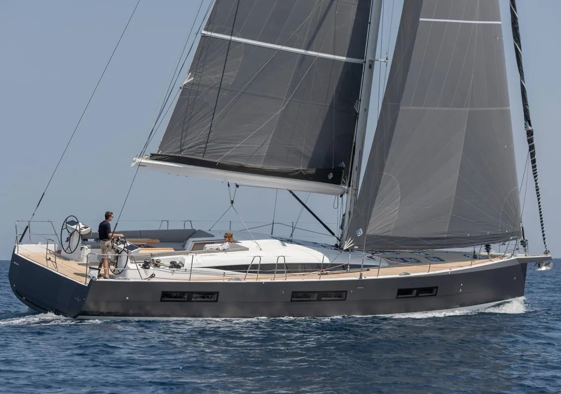 Exterior view of Elyvian Breeze, a Jeanneau 60 sailboat at Brindisi, Italy