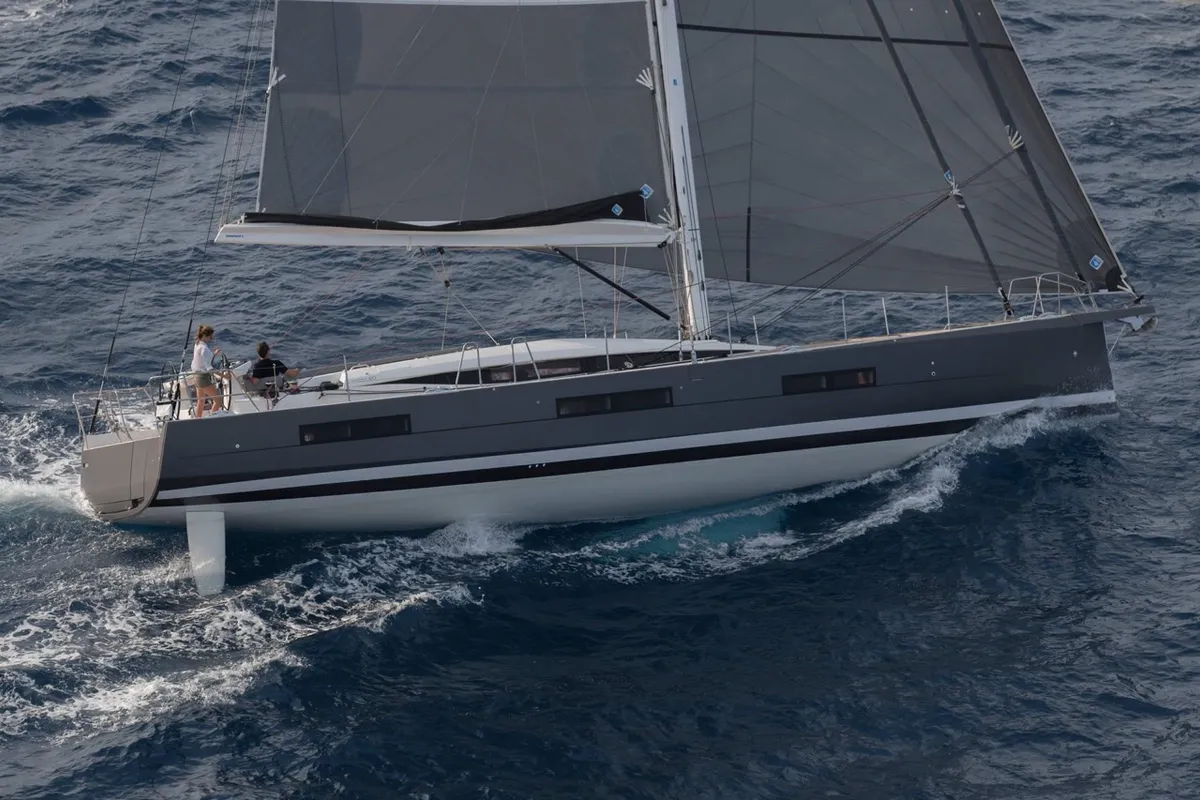 Exterior view of Elyvian Breeze, a Jeanneau 60 sailboat at Brindisi, Italy