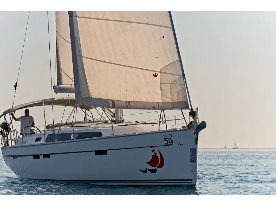 Exterior view of MH 53, a Bavaria Cruiser 46 sailboat at Murter, Croatia