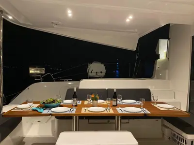 Deck of Out of the Blue, a Lagoon 50 catamaran at Parham Town, British Virgin Islands