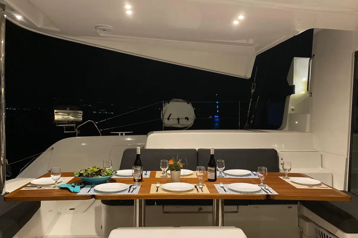 Deck of Out of the Blue, a Lagoon 50 catamaran at Parham Town, British Virgin Islands