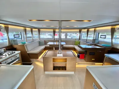 Salon of Out of the Blue, a Lagoon 50 catamaran at Parham Town, British Virgin Islands