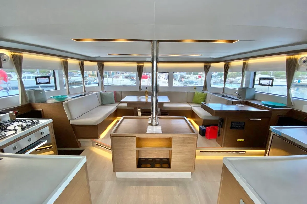Salon of Out of the Blue, a Lagoon 50 catamaran at Parham Town, British Virgin Islands