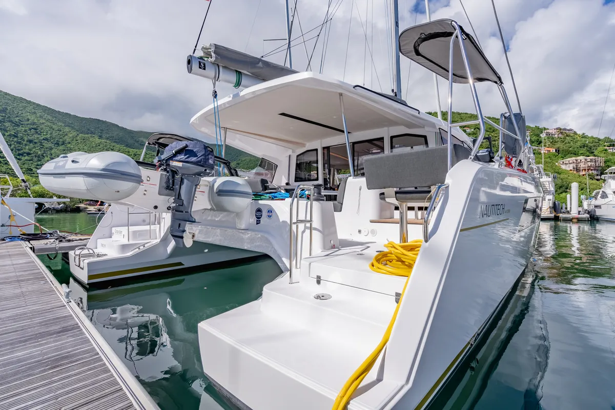 Exterior view of Carpe Diem, a Nautitech 44 Open catamaran at Road Town, British Virgin Islands