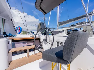 Cockpit of Carpe Diem, a Nautitech 44 Open catamaran at Road Town, British Virgin Islands