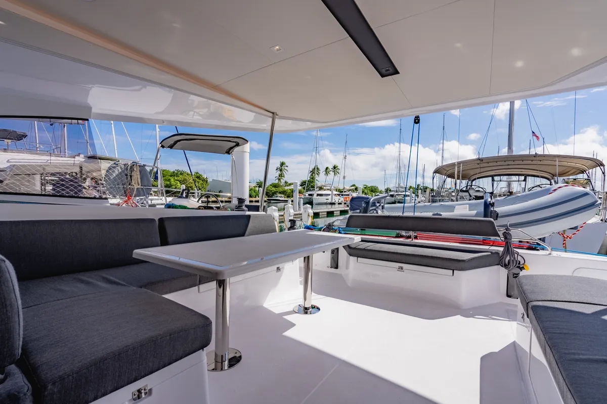 Deck of Carpe Diem, a Nautitech 44 Open catamaran at Road Town, British Virgin Islands