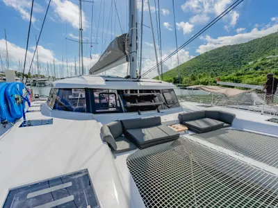 Deck of Carpe Diem, a Nautitech 44 Open catamaran at Road Town, British Virgin Islands
