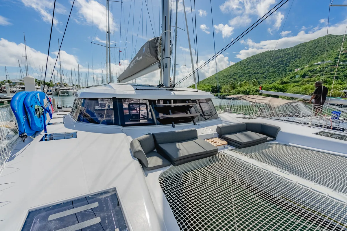 Deck of Carpe Diem, a Nautitech 44 Open catamaran at Road Town, British Virgin Islands