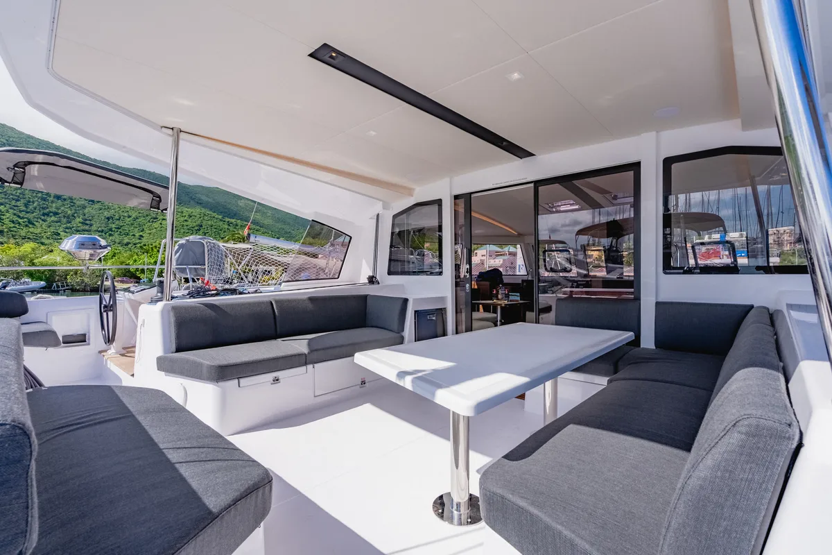 Deck of Carpe Diem, a Nautitech 44 Open catamaran at Road Town, British Virgin Islands
