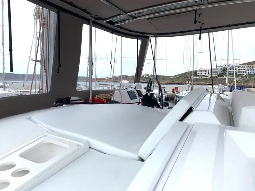 Deck of Medusa I, a Bali 4.1 catamaran at Municipal Unit of Lefkada, Greece