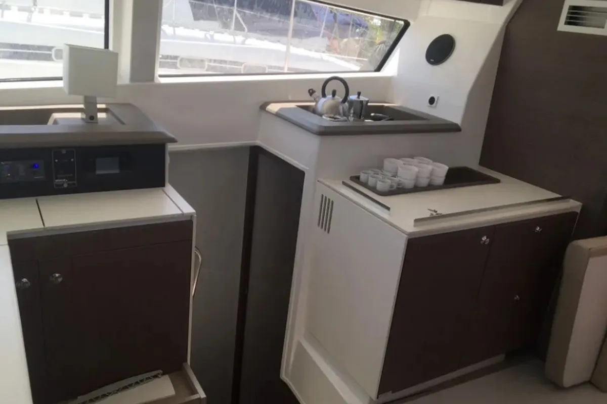 Galley of Medusa I, a Bali 4.1 catamaran at Municipal Unit of Lefkada, Greece
