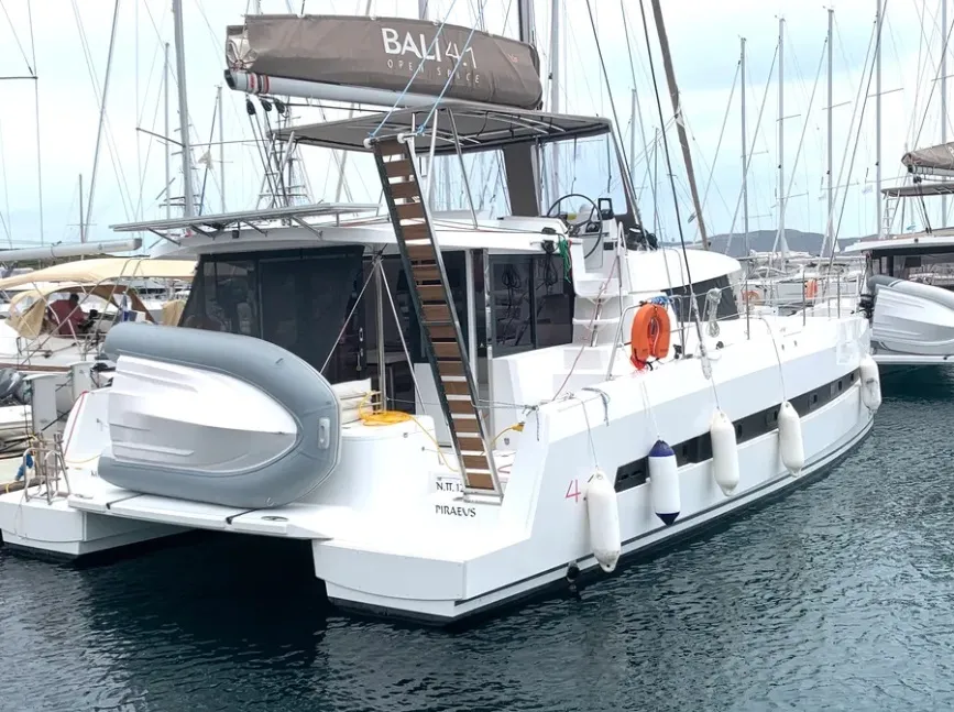 Exterior view of Medusa I, a Bali 4.1 catamaran at Municipal Unit of Lefkada, Greece