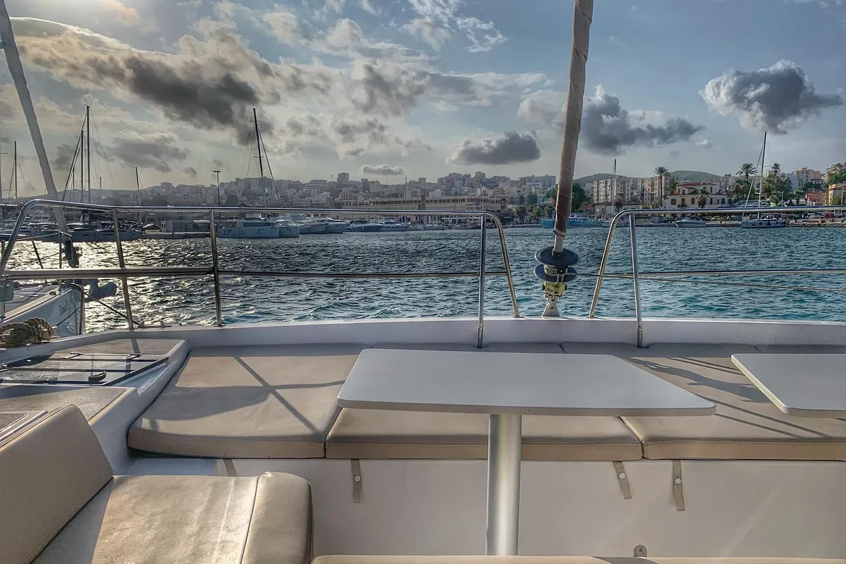 Deck of Medusa I, a Bali 4.1 catamaran at Municipal Unit of Lefkada, Greece