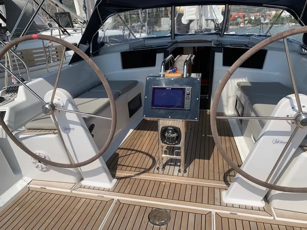 Cockpit of Cassis, a Hanse 388 sailboat at Seget Donji, Croatia