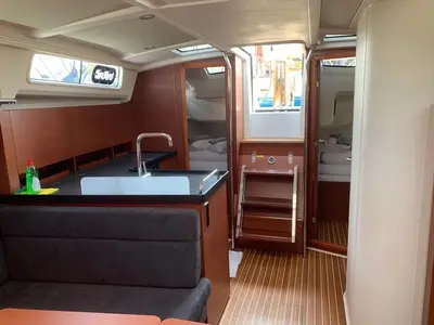 Galley of Cassis, a Hanse 388 sailboat at Seget Donji, Croatia