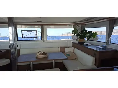 Salon of My Tina, a Lagoon 46 catamaran at Kontokali, Greece