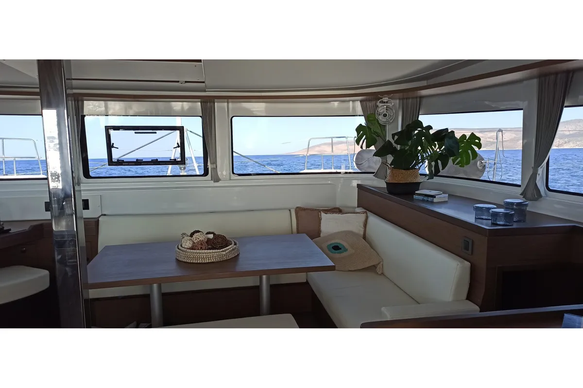 Salon of My Tina, a Lagoon 46 catamaran at Kontokali, Greece