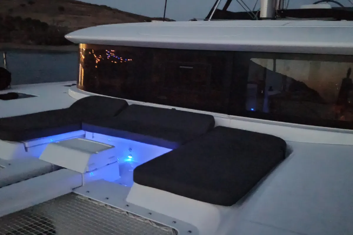 Deck of My Tina, a Lagoon 46 catamaran at Kontokali, Greece