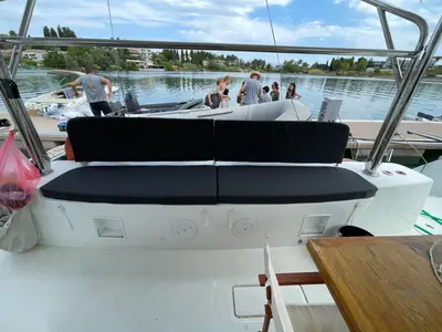 Deck of My Tina, a Lagoon 46 catamaran at Kontokali, Greece
