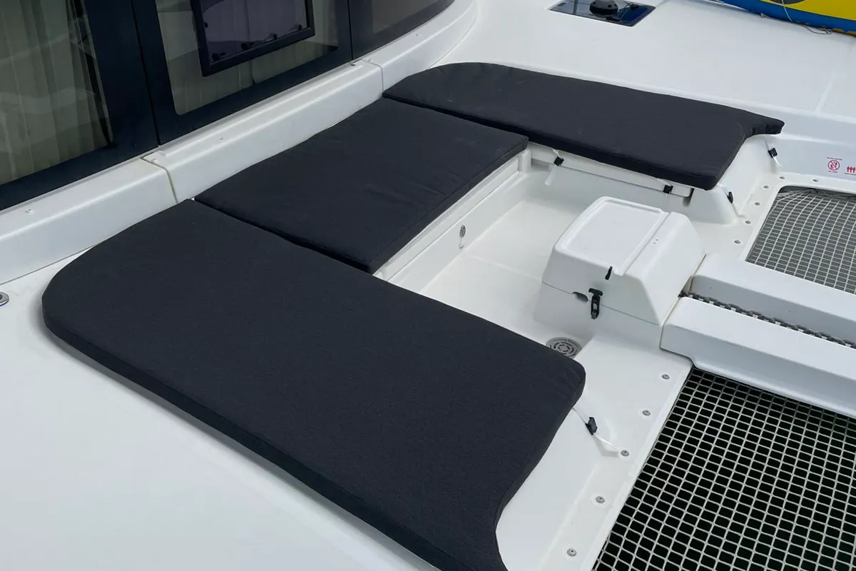 Deck of My Tina, a Lagoon 46 catamaran at Kontokali, Greece