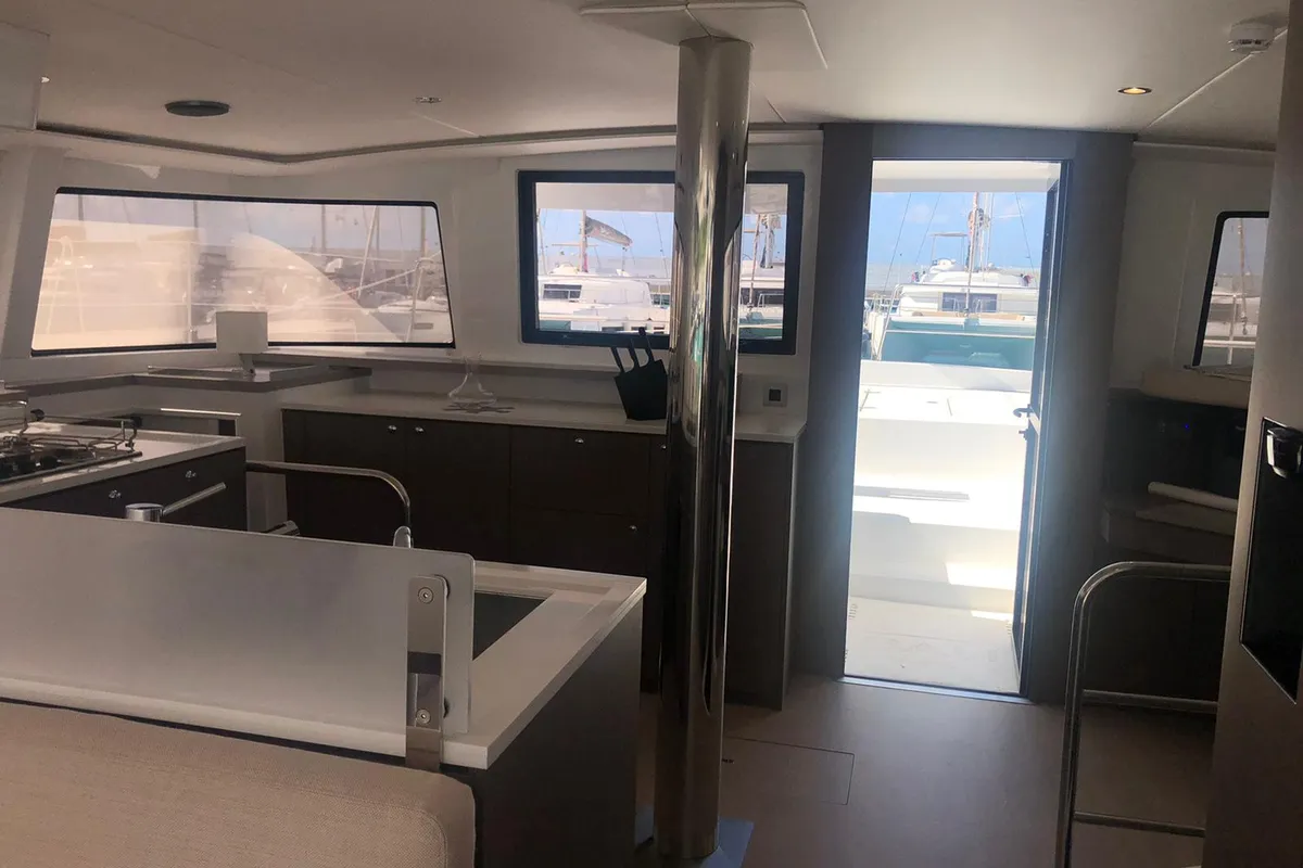 Galley of NADIR, a Bali 4.6 catamaran at Capo d'Orlando, Italy
