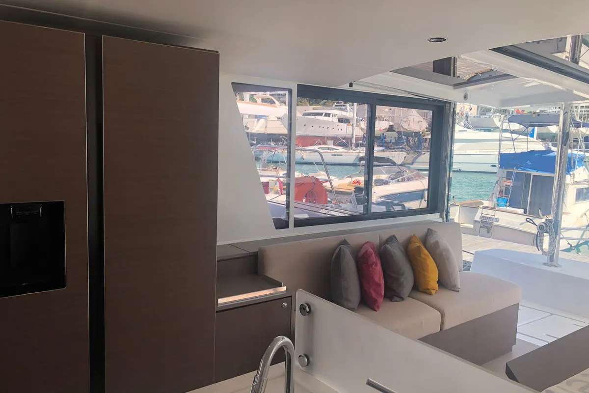 Galley of NADIR, a Bali 4.6 catamaran at Capo d'Orlando, Italy