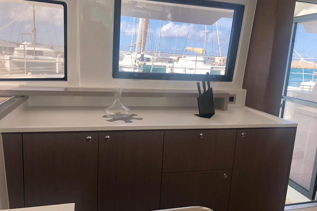 Galley of NADIR, a Bali 4.6 catamaran at Capo d'Orlando, Italy