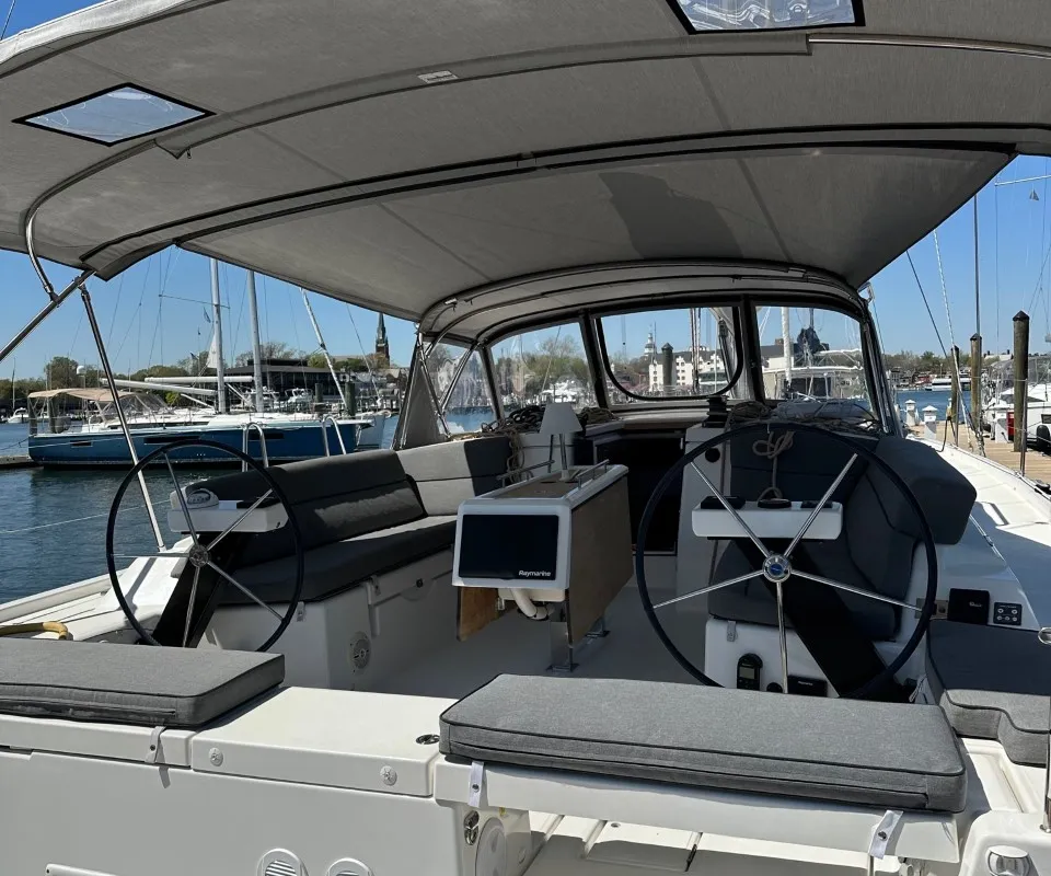 Cockpit of Opportune Moment, a Dufour 430 sailboat at Chesapeake, United States