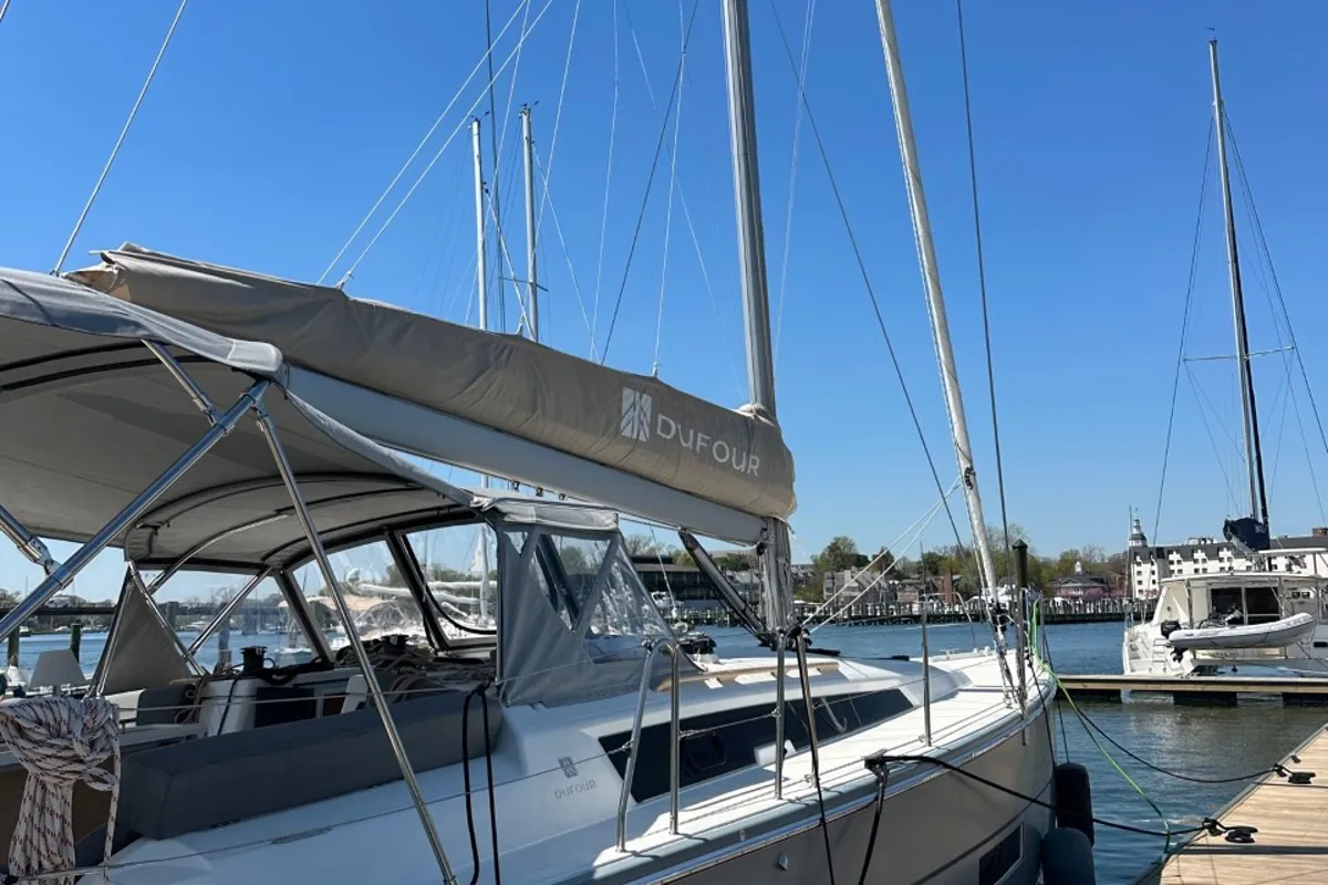 Exterior view of Opportune Moment, a Dufour 430 sailboat at Chesapeake, United States