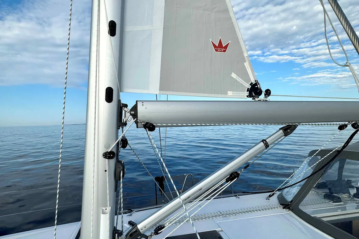 Deck of ERMIS, a Bavaria C42 sailboat at Municipal Unit of Lefkada, Greece