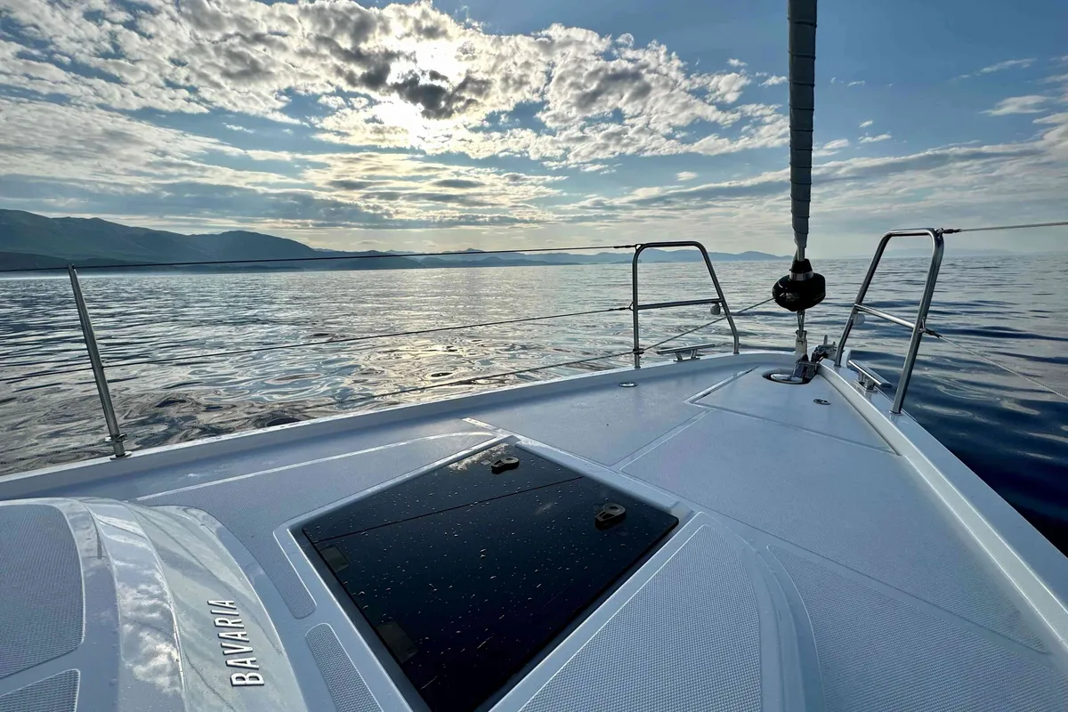 Deck of ERMIS, a Bavaria C42 sailboat at Municipal Unit of Lefkada, Greece