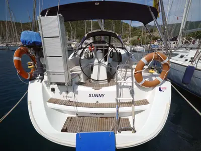 Cockpit of Primus Navi, a Jeanneau Sun Odyssey 36i sailboat at Marmaris, Turkey