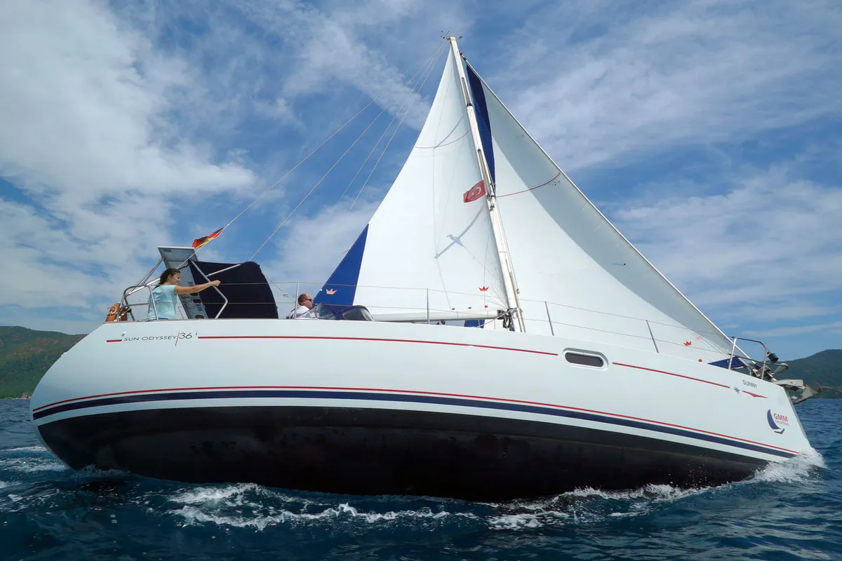 Exterior view of Primus Navi, a Jeanneau Sun Odyssey 36i sailboat at Marmaris, Turkey