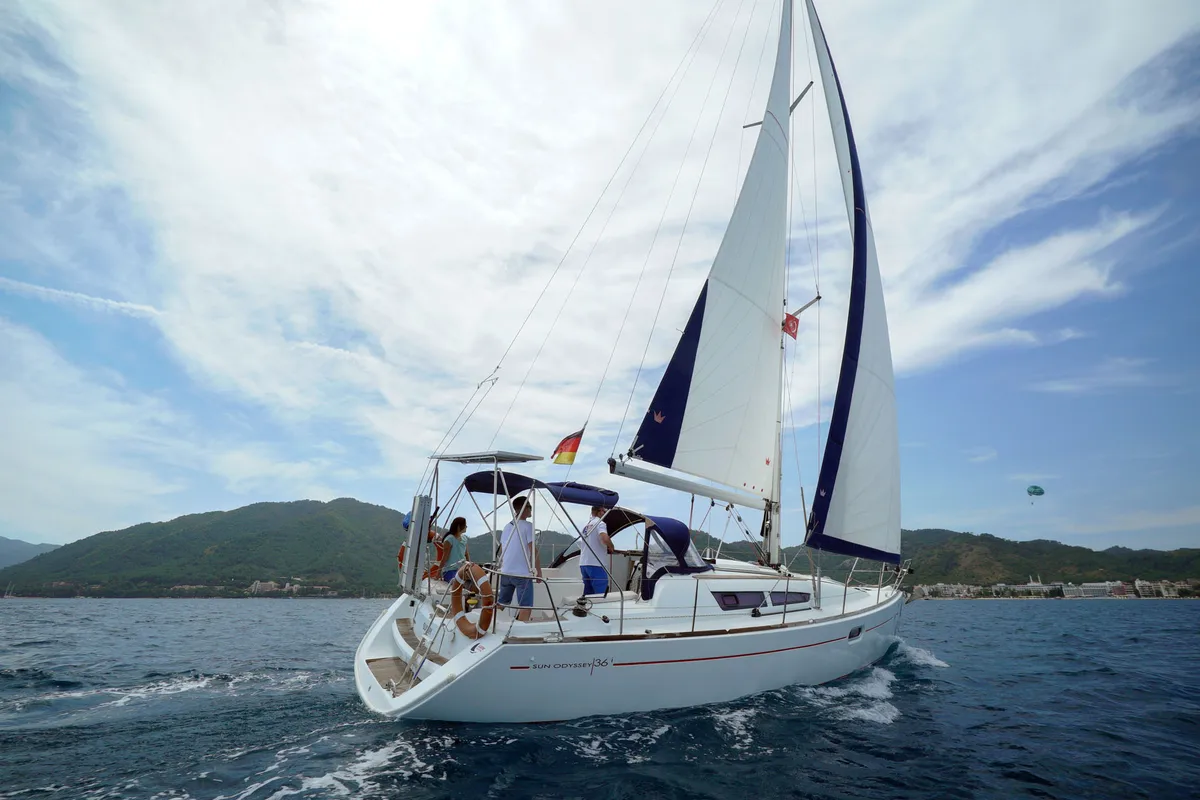 Exterior view of Primus Navi, a Jeanneau Sun Odyssey 36i sailboat at Marmaris, Turkey