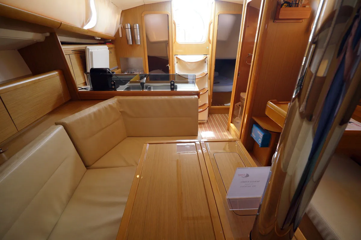 Salon of Primus Navi, a Jeanneau Sun Odyssey 36i sailboat at Marmaris, Turkey