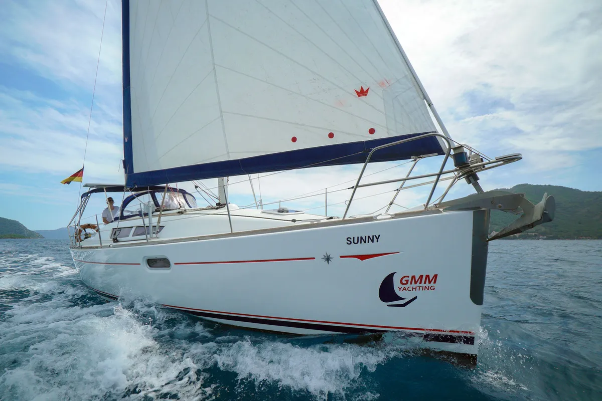 Exterior view of Primus Navi, a Jeanneau Sun Odyssey 36i sailboat at Marmaris, Turkey