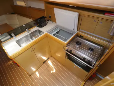 Galley of Primus Navi, a Jeanneau Sun Odyssey 36i sailboat at Marmaris, Turkey