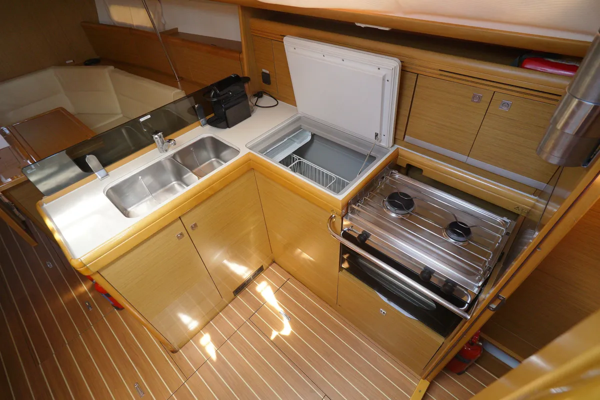 Galley of Primus Navi, a Jeanneau Sun Odyssey 36i sailboat at Marmaris, Turkey